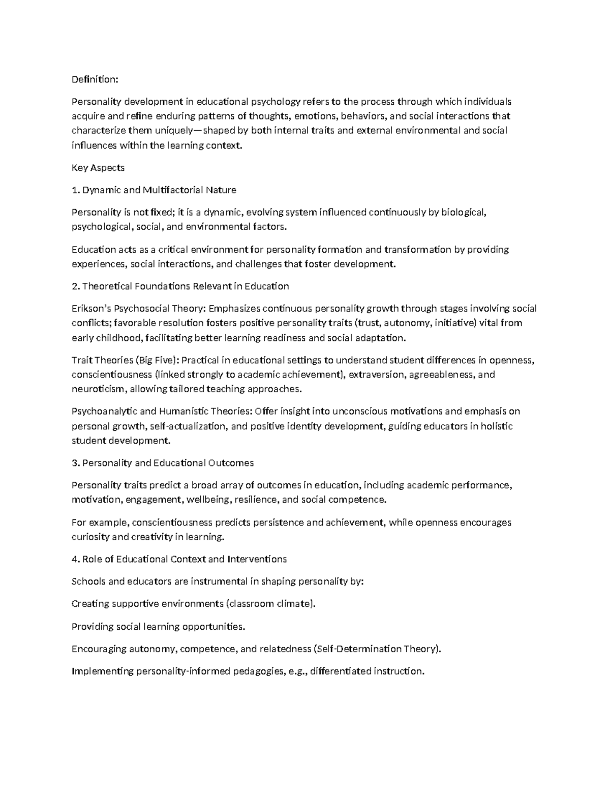 Psychology 101: Personality Development in Education Contexts - Studocu