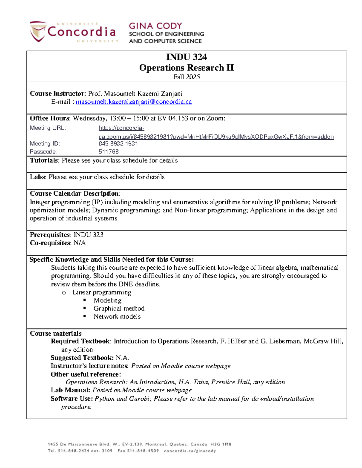 INDU 324 Operations Research II Course Outline - Fall 2025 - Studocu