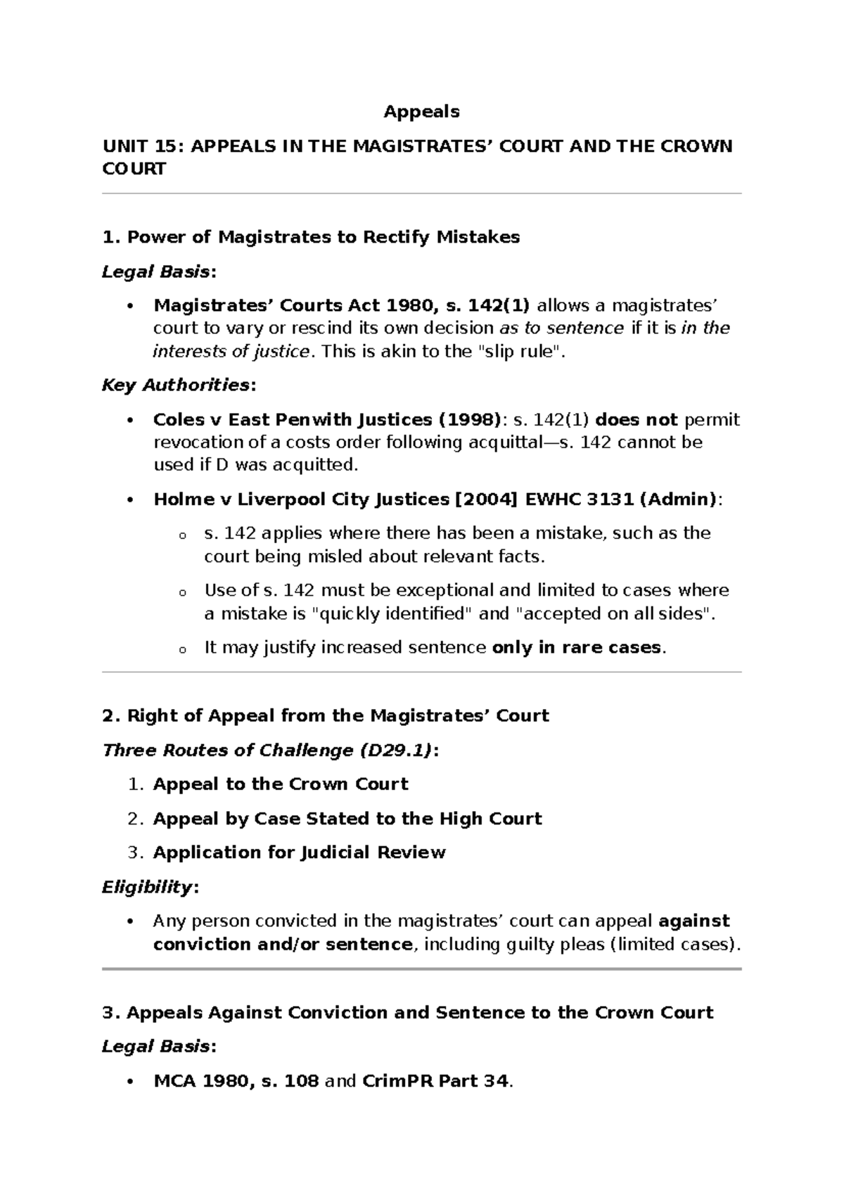 Appeals in Court: UNIT 15 Overview of Crown Court Procedures - Studocu
