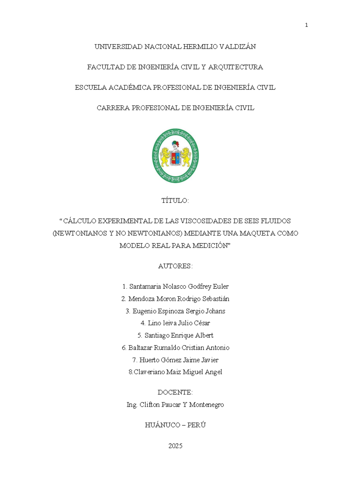 Comparación de Viscosidades de Fluidos Newtonianos y No Newtonianos - ING. CIVIL - Document Preview