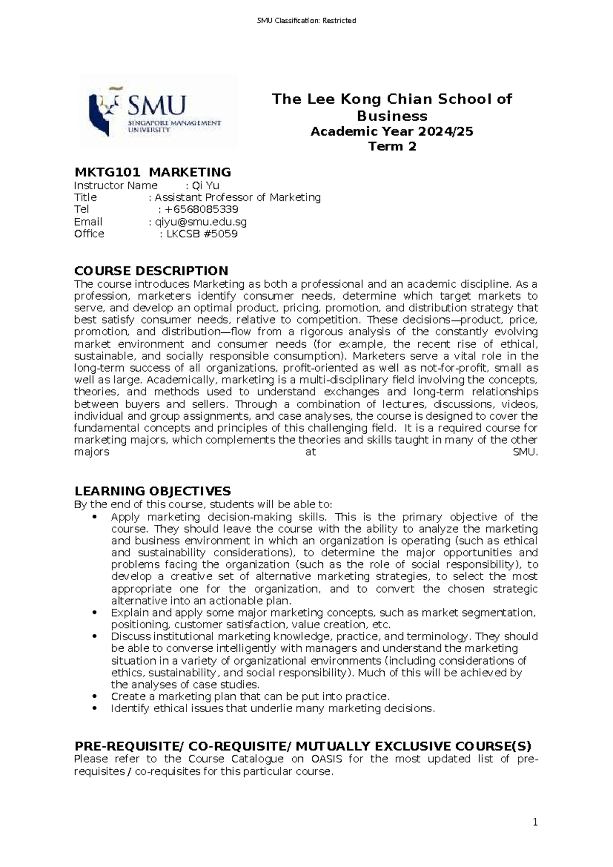 MKTG101 Marketing Course Overview & Assessment Details AY25-26 - Studocu