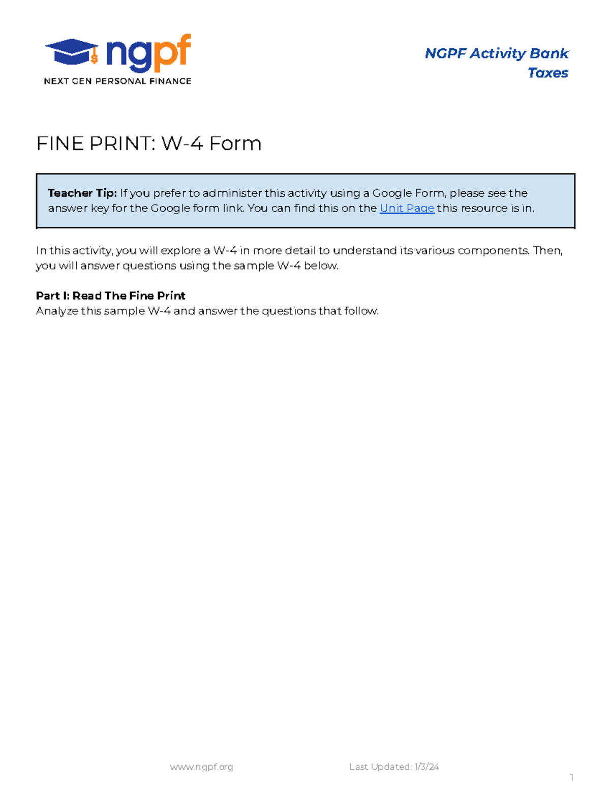 Copy of Copy of FINE Print W-4 Form - NGPF Activity Bank Taxes FINE ...