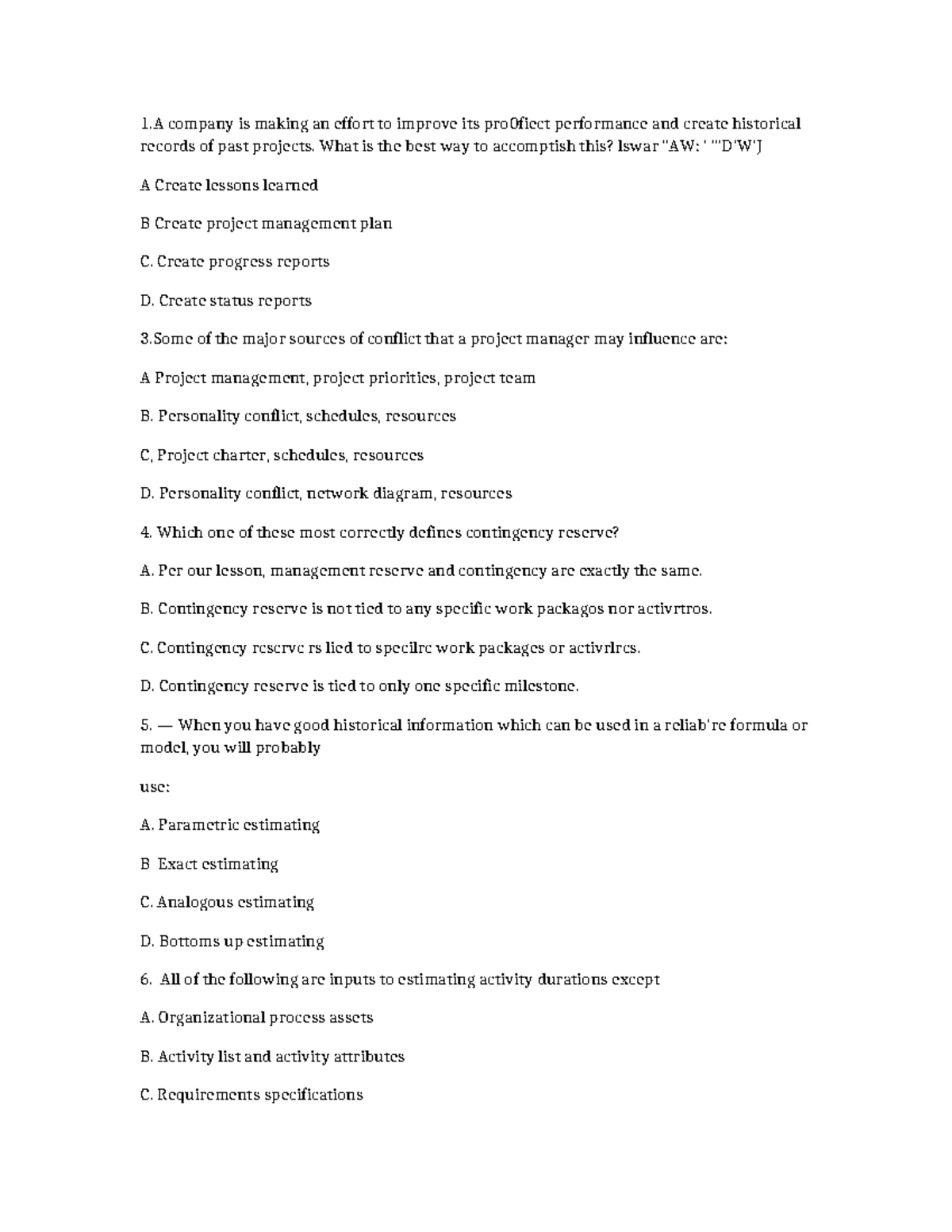 Project Management Quiz Questions and Answers (PM 101) - Studocu