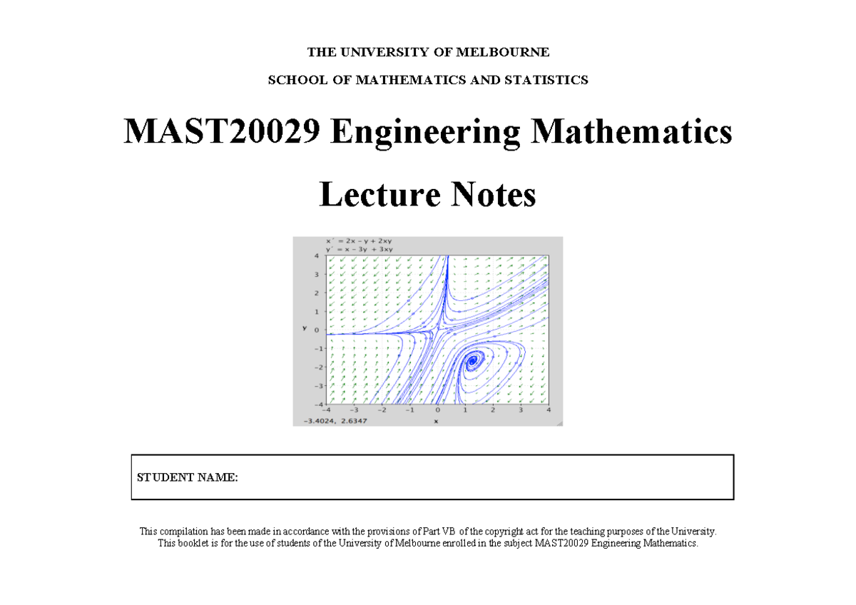 MAST20029 Engineering Mathematics - Lecture Notes Compilation - Studocu