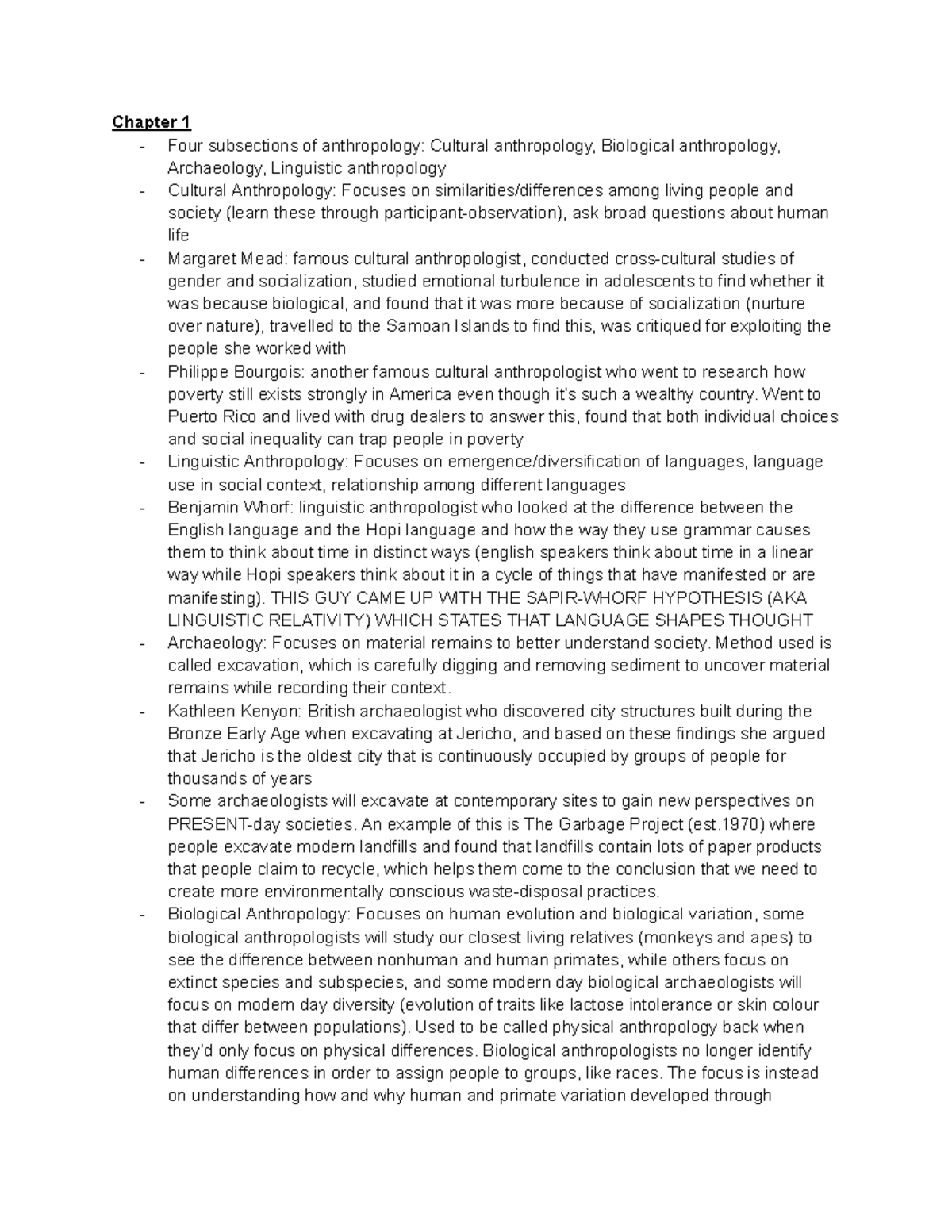 Anthro 101: Chapter 1 Overview of Anthropology Subfields and Key ...