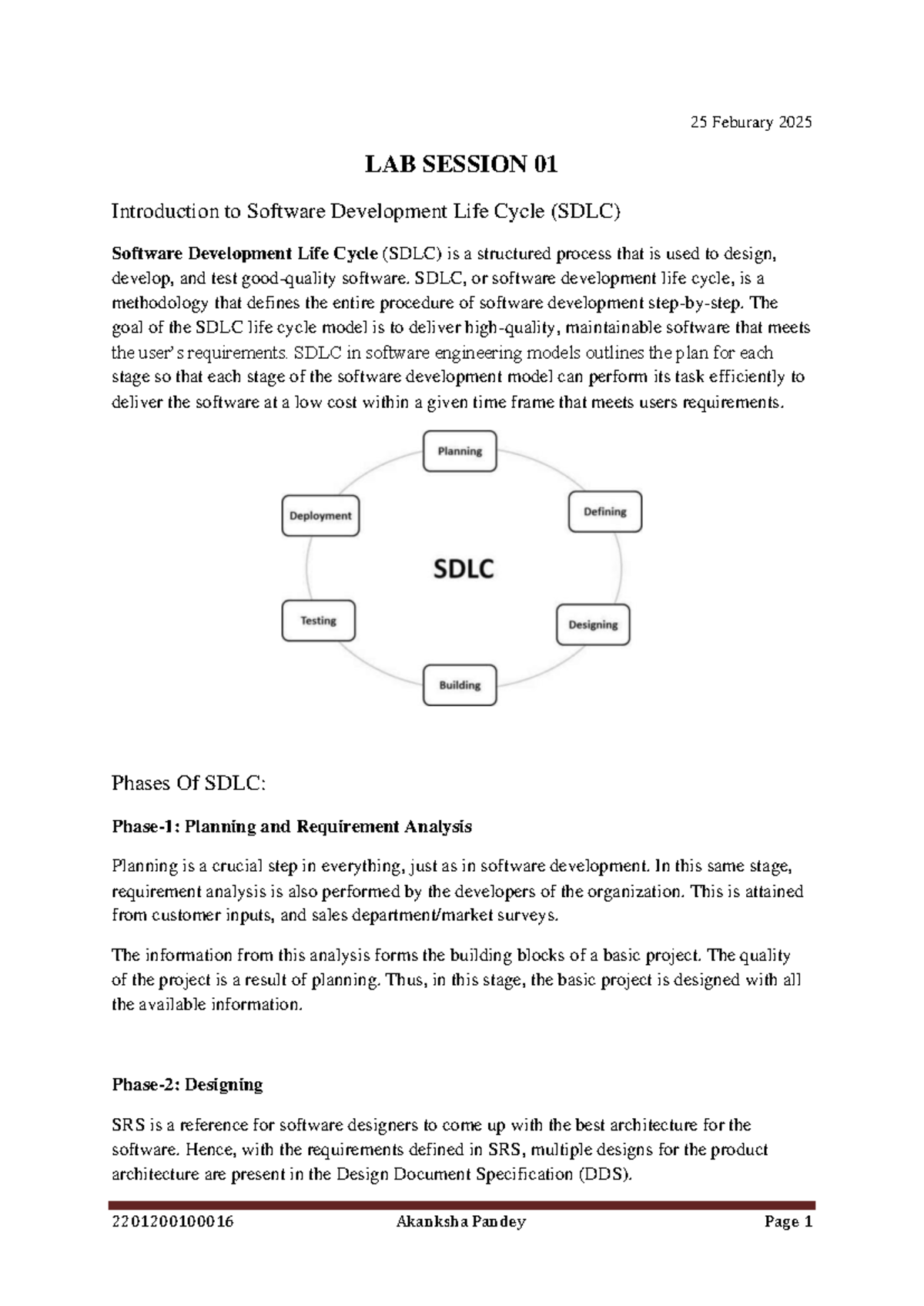 LAB SESSION 01: Introduction to Software Development Life Cycle (SDLC ...