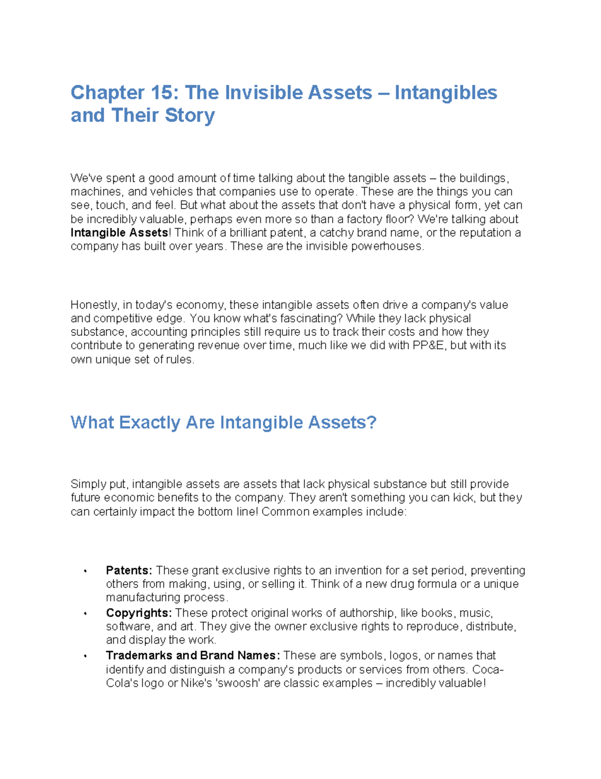 Chapter 15: Understanding Intangible Assets in Accounting Basics - Studocu