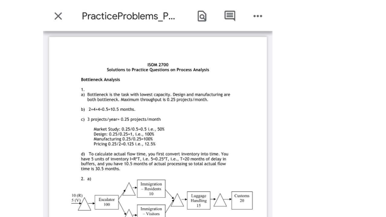ISOM 2700 Practice Problems: Solutions on Bottleneck Analysis - Studocu