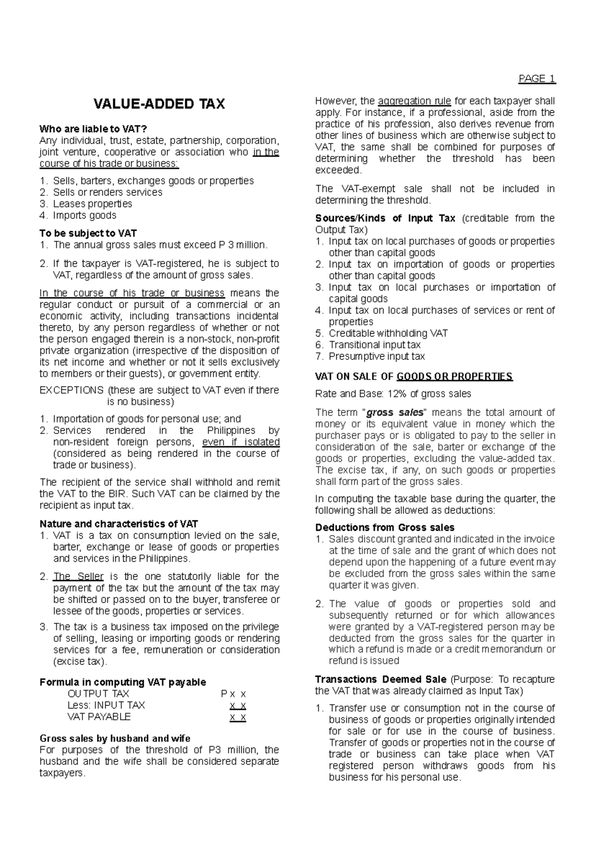 VAT & OPT: Understanding Tax Liabilities and Exemptions - Studocu