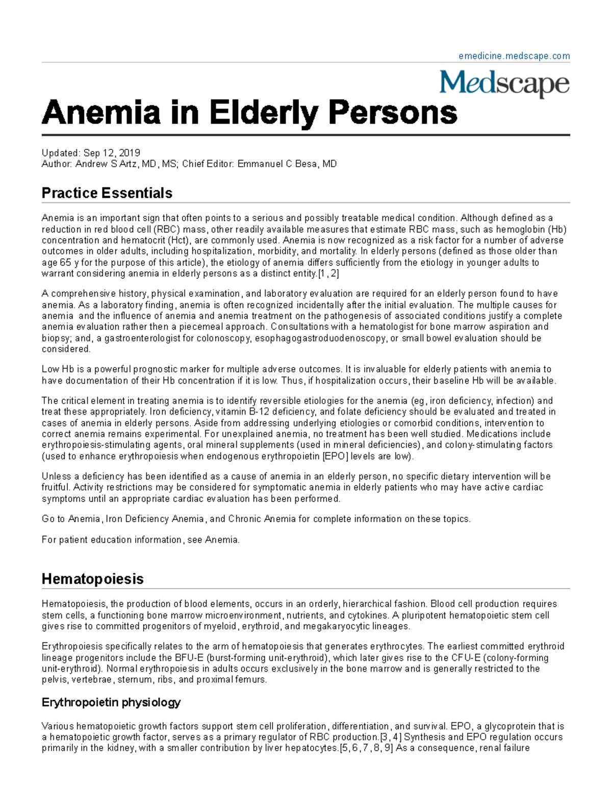 Anemia in Elderly Persons: Comprehensive Overview and Evaluation - Studocu