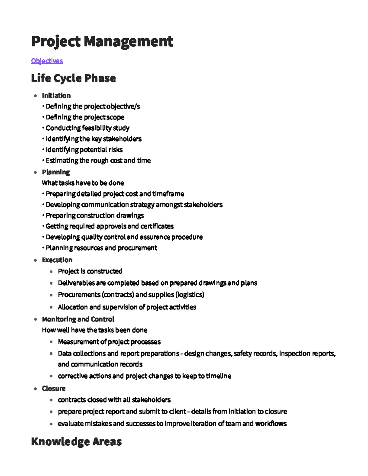 Project Management Objectives: Life Cycle Phases & Key Activities - Studocu