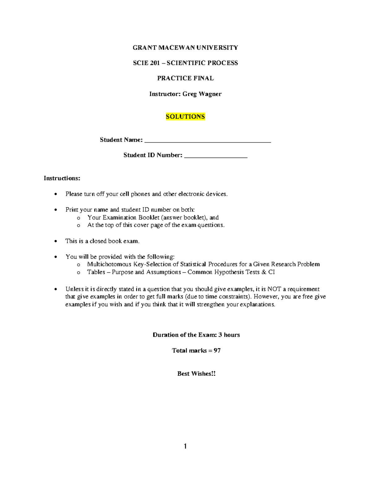 SCIE 201-Practice Final Exam Solutions and Key Insights - Studocu