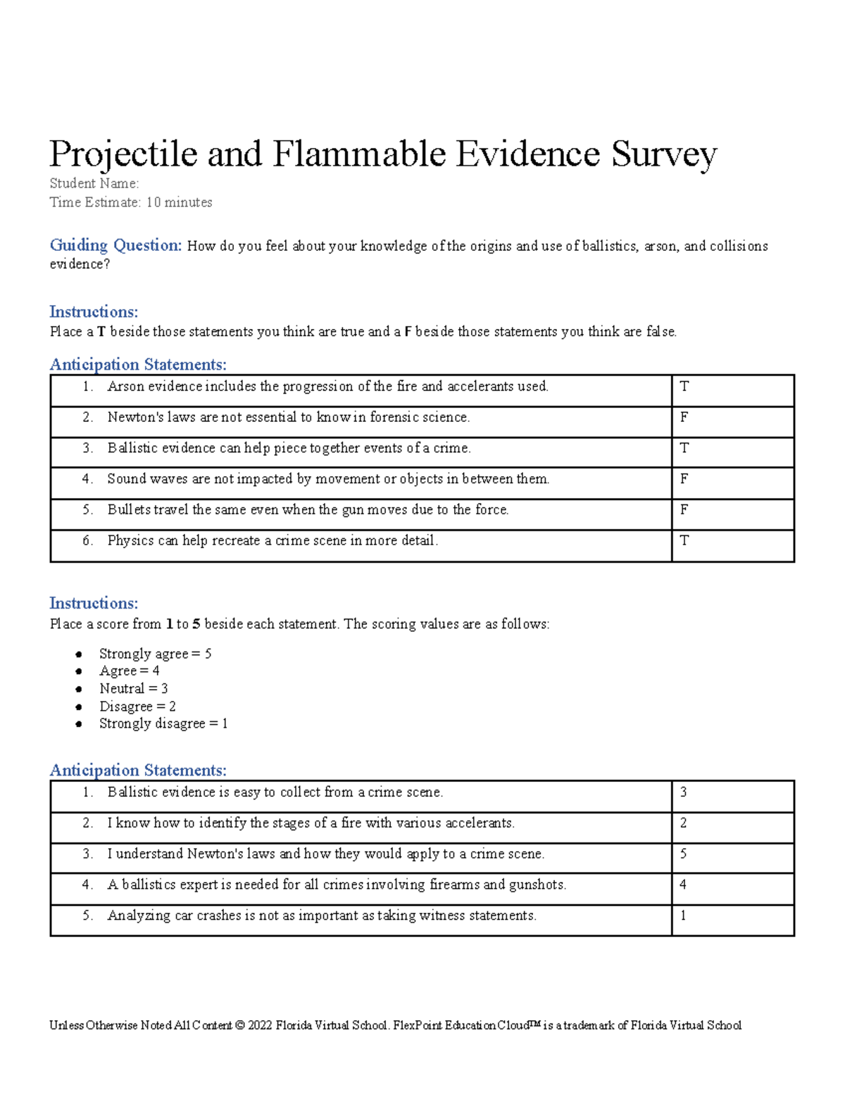 Projectile and flammable evidence survey: knowledge assessment - Studocu