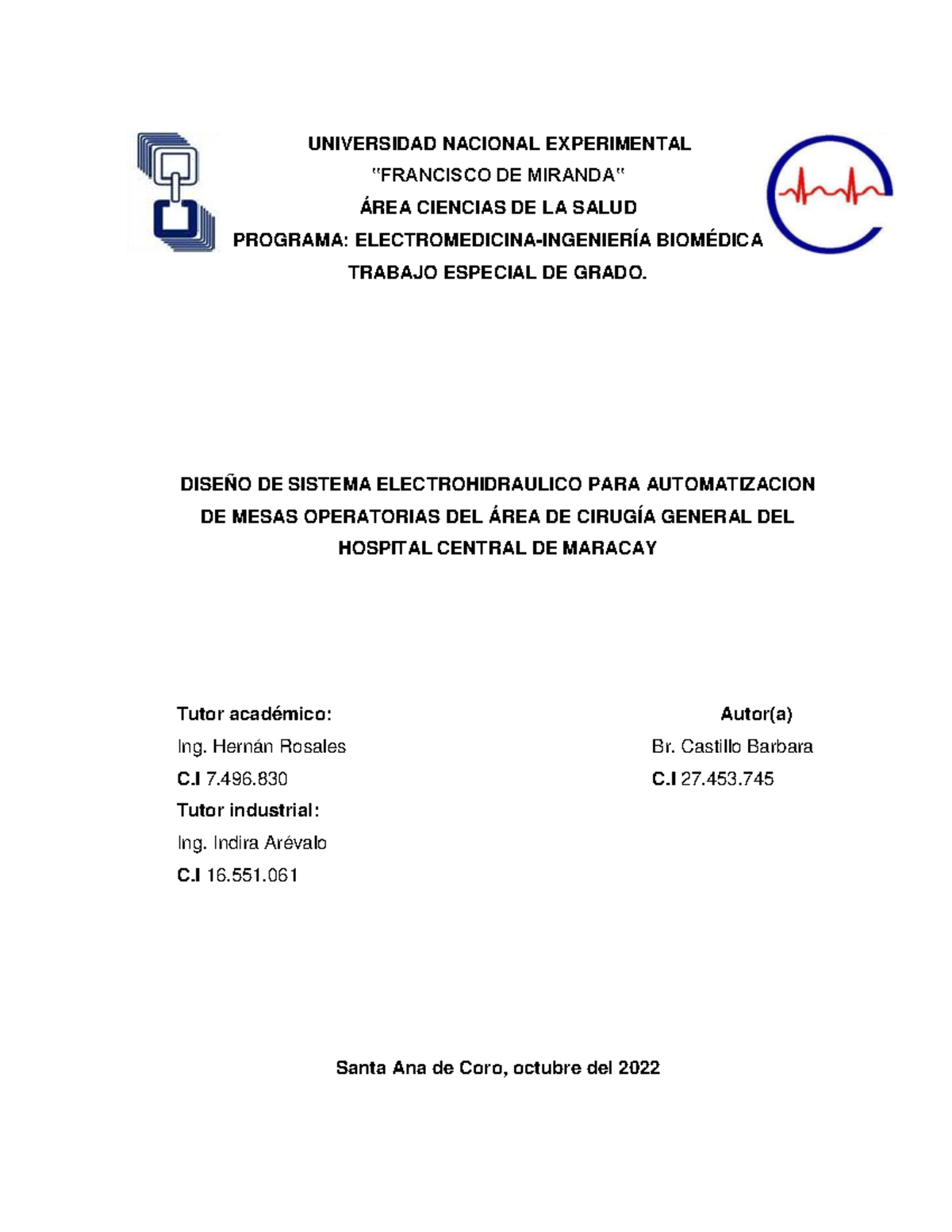 Trabajo Especial de Grado: Diseño de Sistema Electrohidráulico para Mesas Operatorias en HCM C27 - Document Preview
