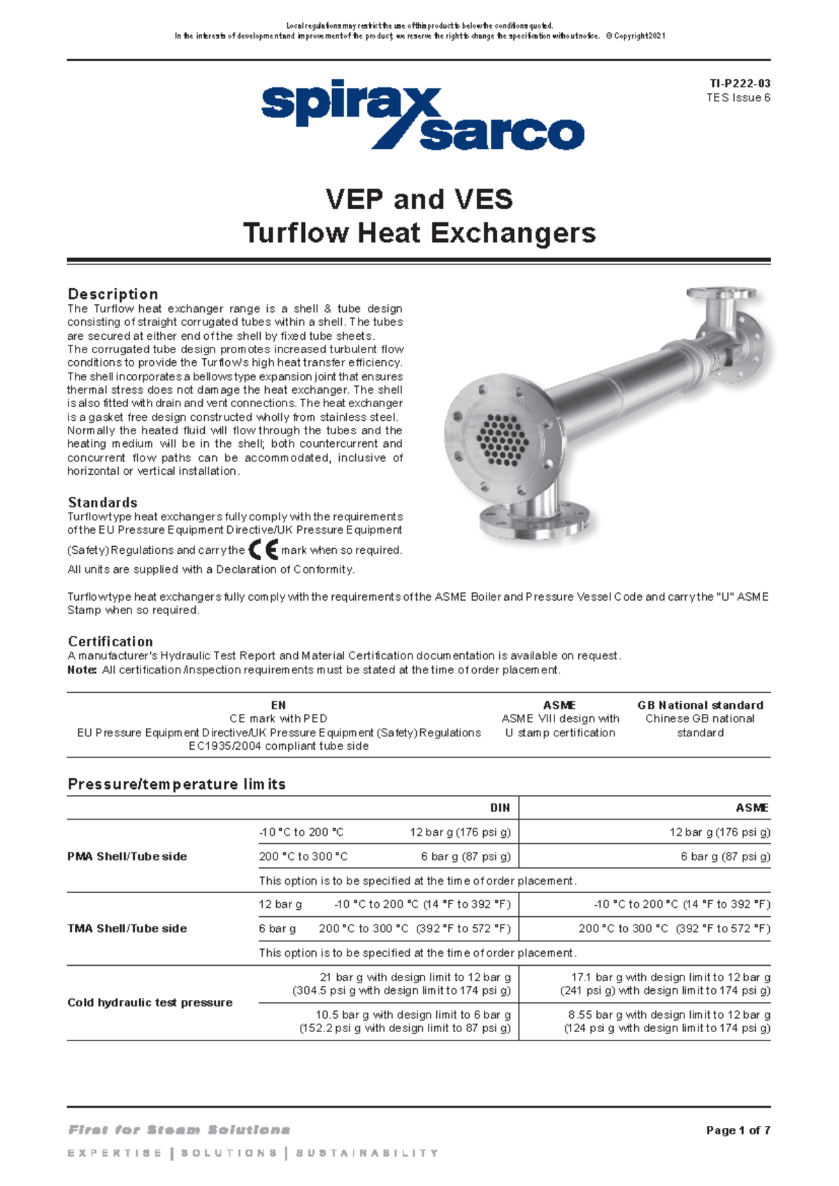 Spirax Sarco Turflow Heat Exchanger Overview - TI-P222-03-EN - Studocu