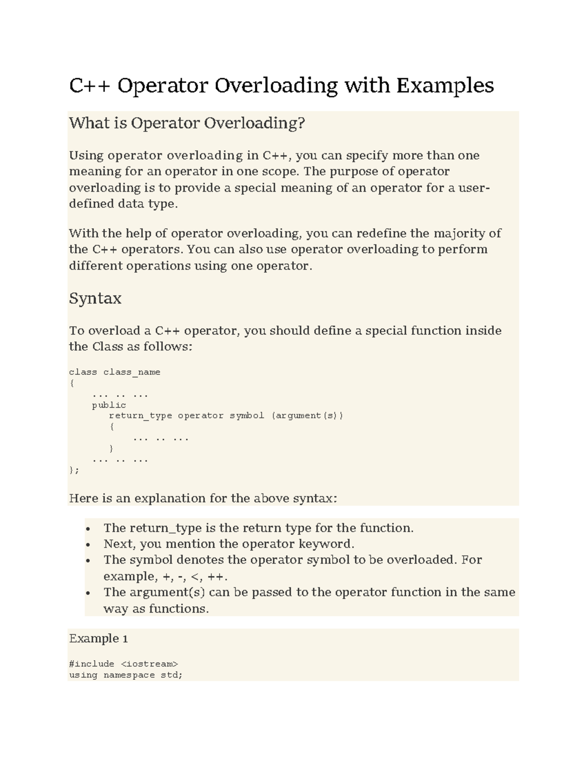Operator Overloading (CS101) - Notes and Practice Questions - Studocu