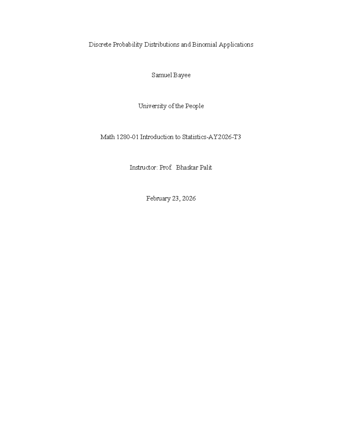Discrete Probability Distributions & Binomial Applications (MATH 101 ...