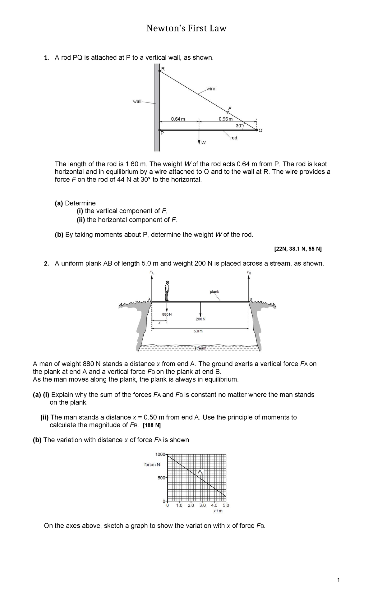 Newton's Laws Problem Sheet 2025: First Law Exercises - Studocu