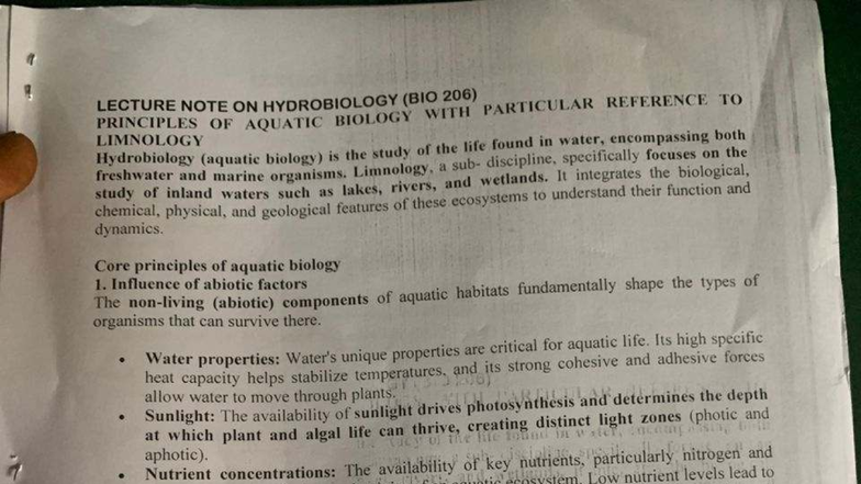 BIO 206 Final Lecture Notes on Aquatic Biology and Limnology - Studocu
