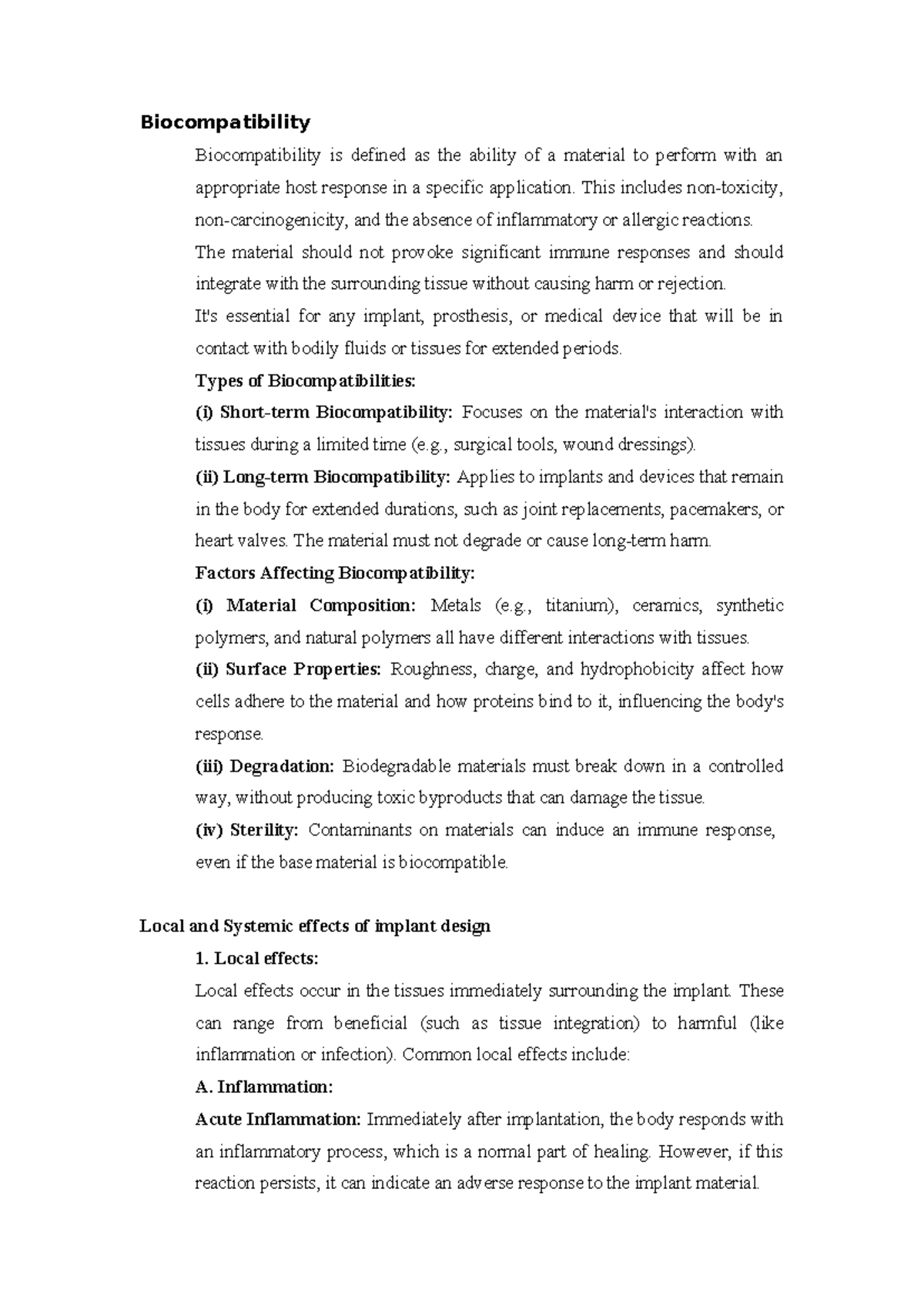 Unit 3 Lecture Notes: Understanding Biocompatibility and Implants - Studocu