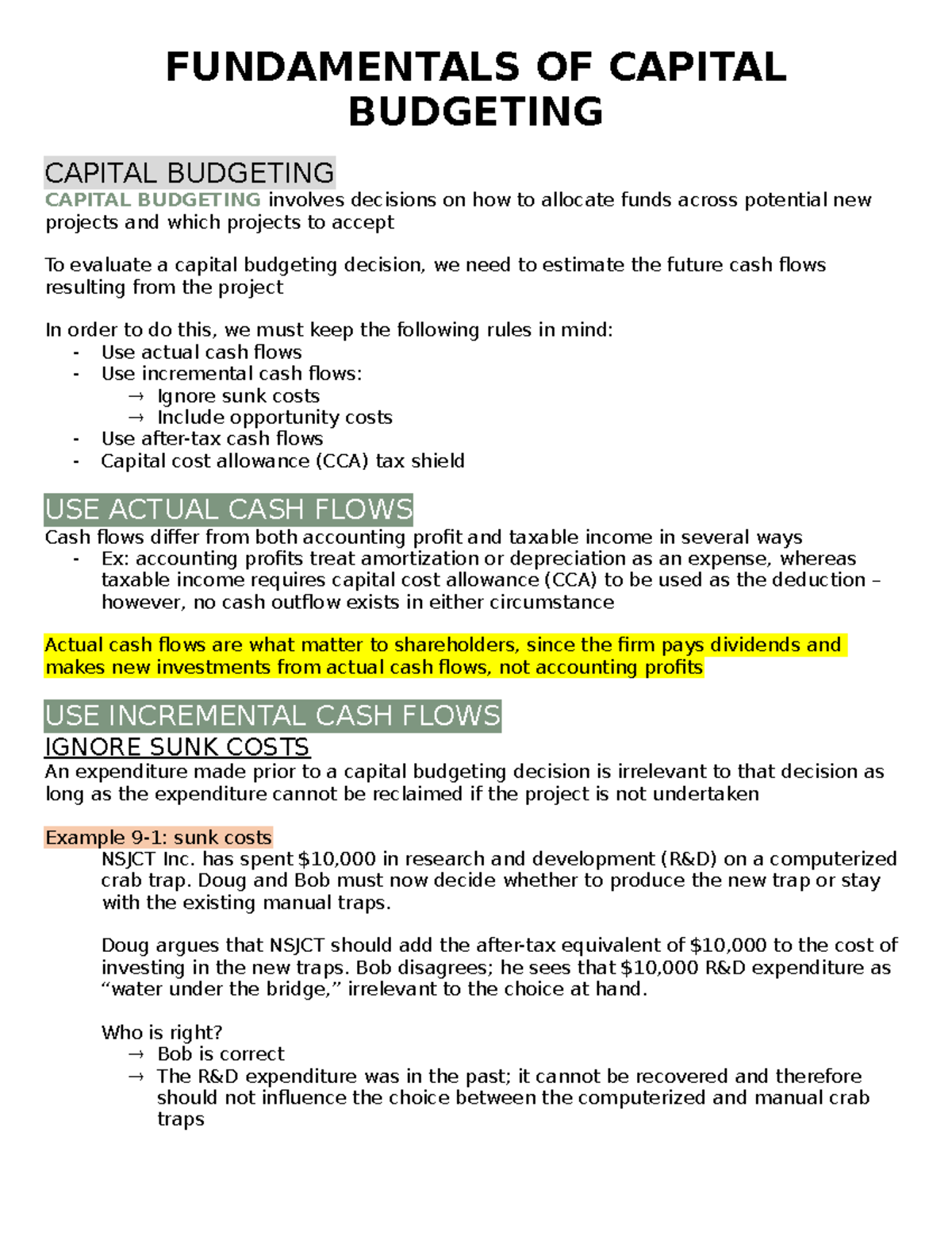 BUS 2819 - Chapter 09: Capital Budgeting Fundamentals and Techniques ...