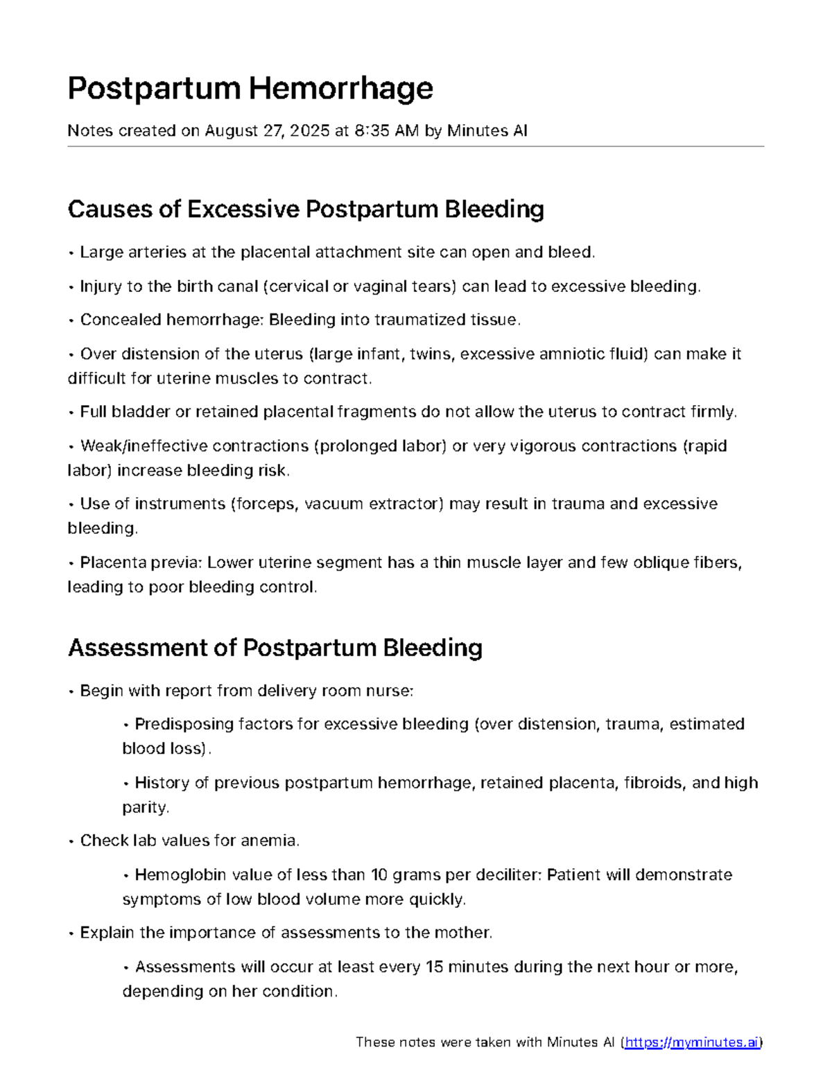 Postpartum Hemorrhage Notes (Course Code: NUR 305) - Studocu
