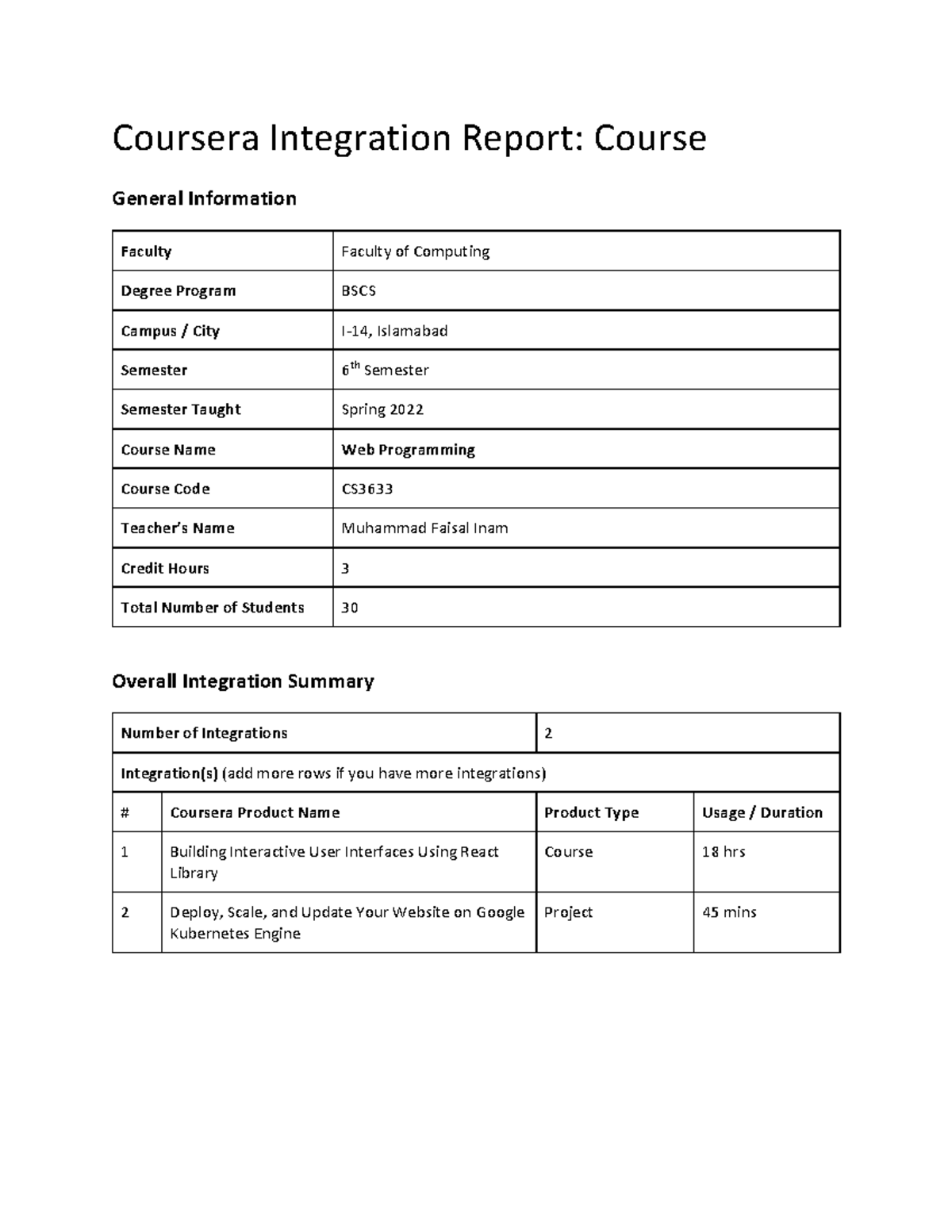 Coursera Integration Report - FC - BSCS - Web Programming Overview ...