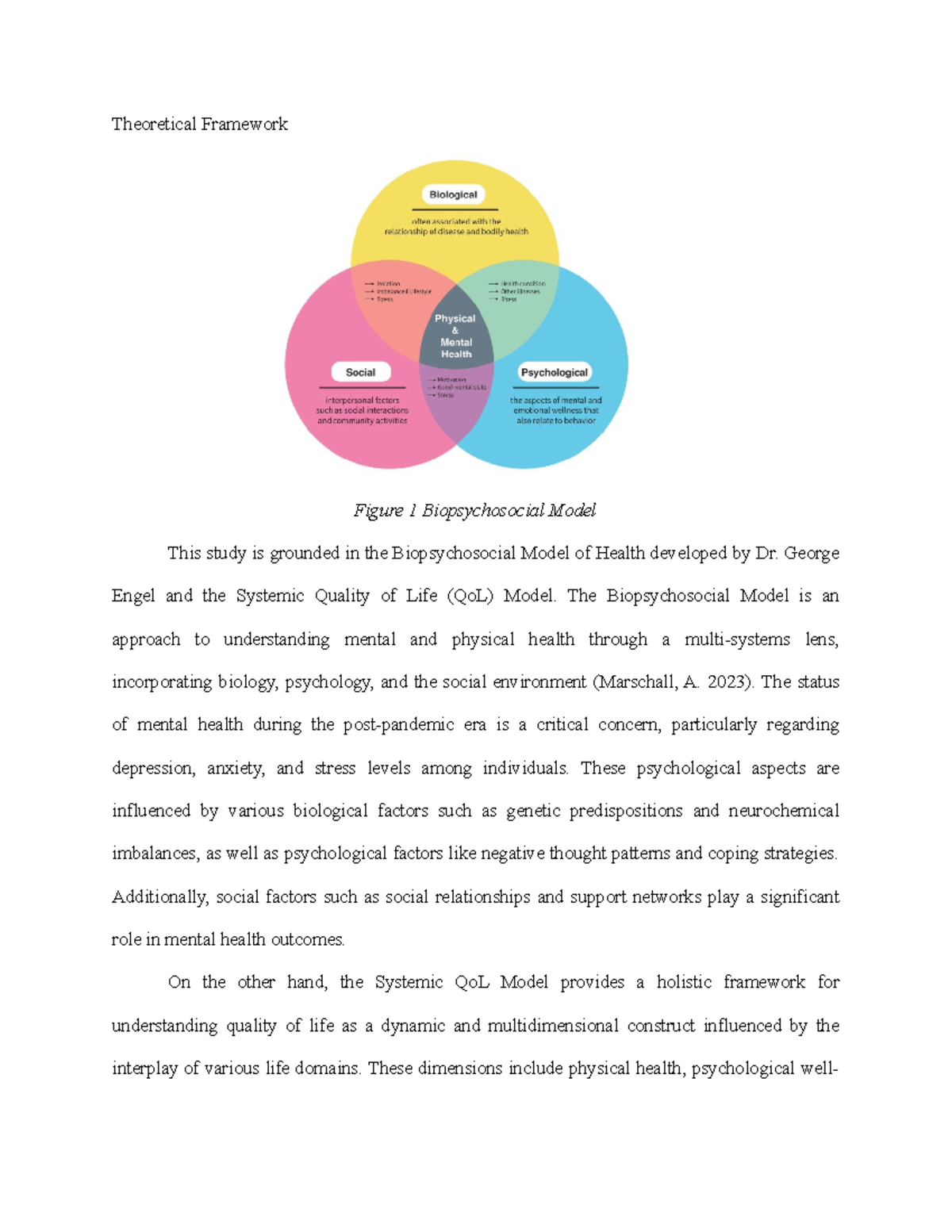 Theoretical framework for mental health and quality of life ...