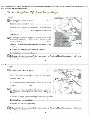 Test. Klasa 5. Mapa Polski - Geografia - Test. Klasa V. Rozdział I