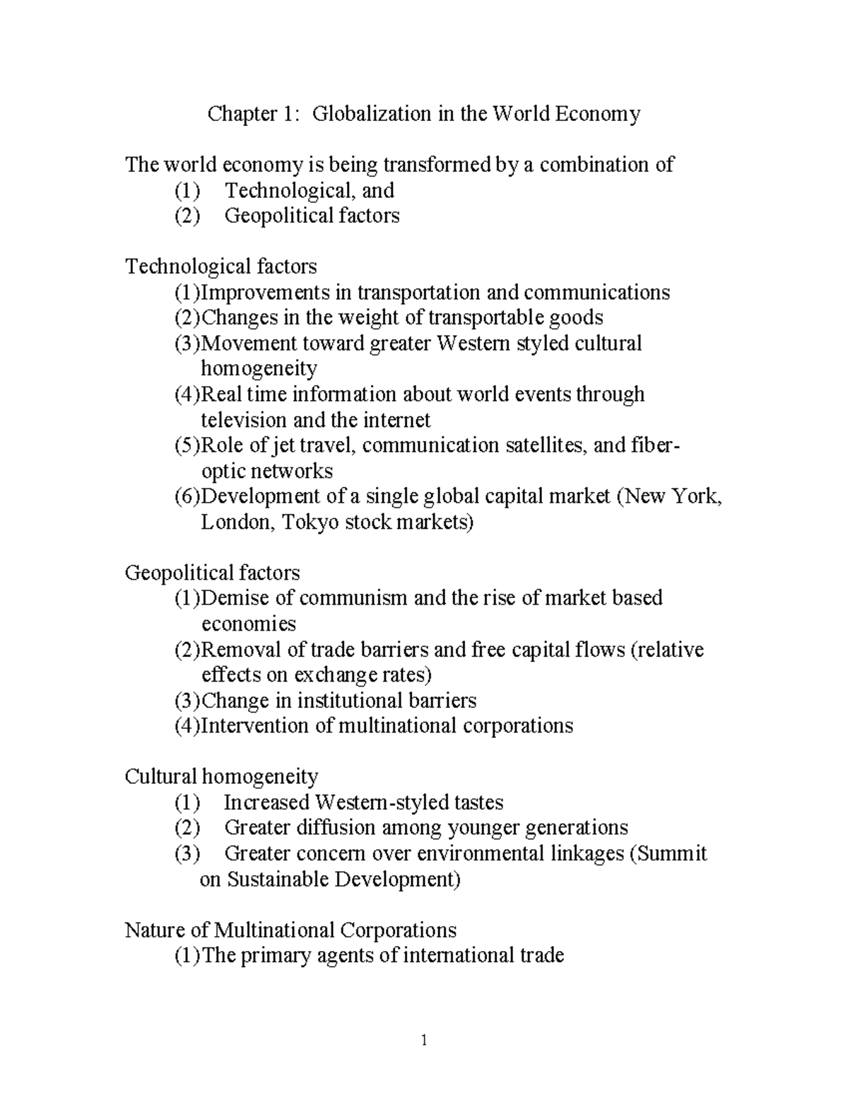 Concepts from Chapter 1 - Chapter 1: Globalization in the World Economy ...