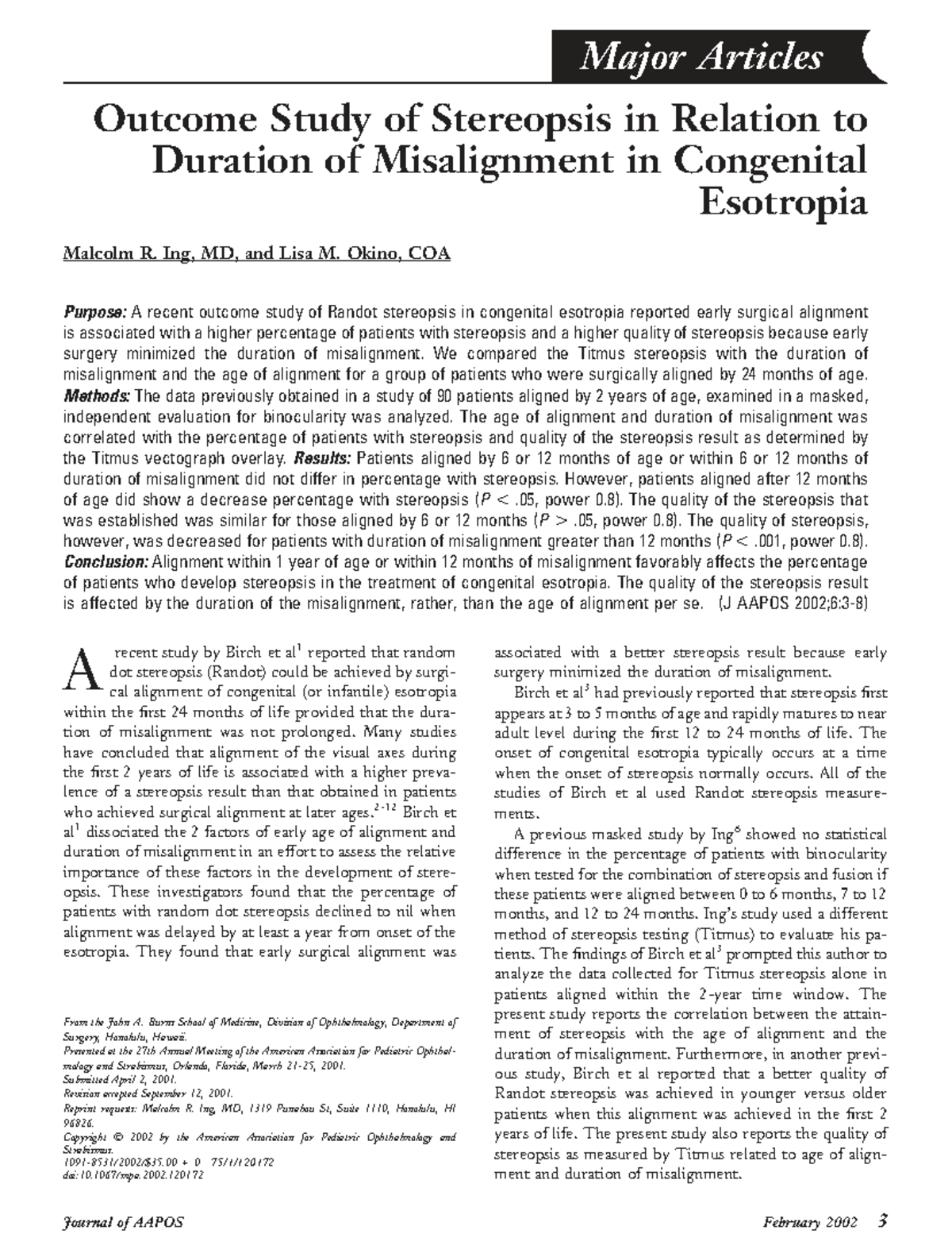 Study of Stereopsis Outcomes in Congenital Esotropia (Ophthalmology ...