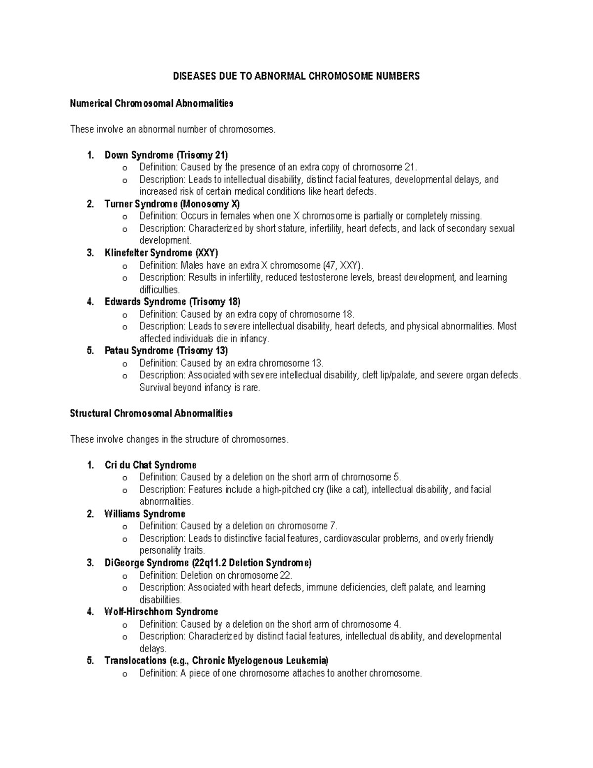 Diseases DUE TO Abnormal Chromosome Numbers - DISEASES DUE TO ABNORMAL ...