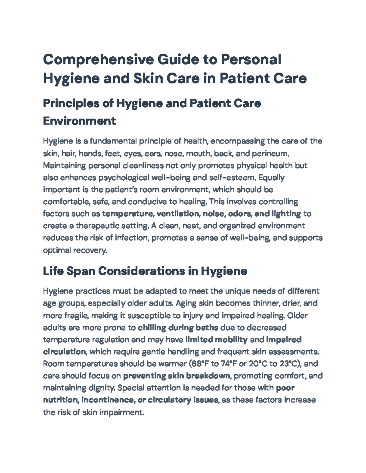 Comprehensive Guide to Patient Hygiene & Skin Care Procedures - Studocu