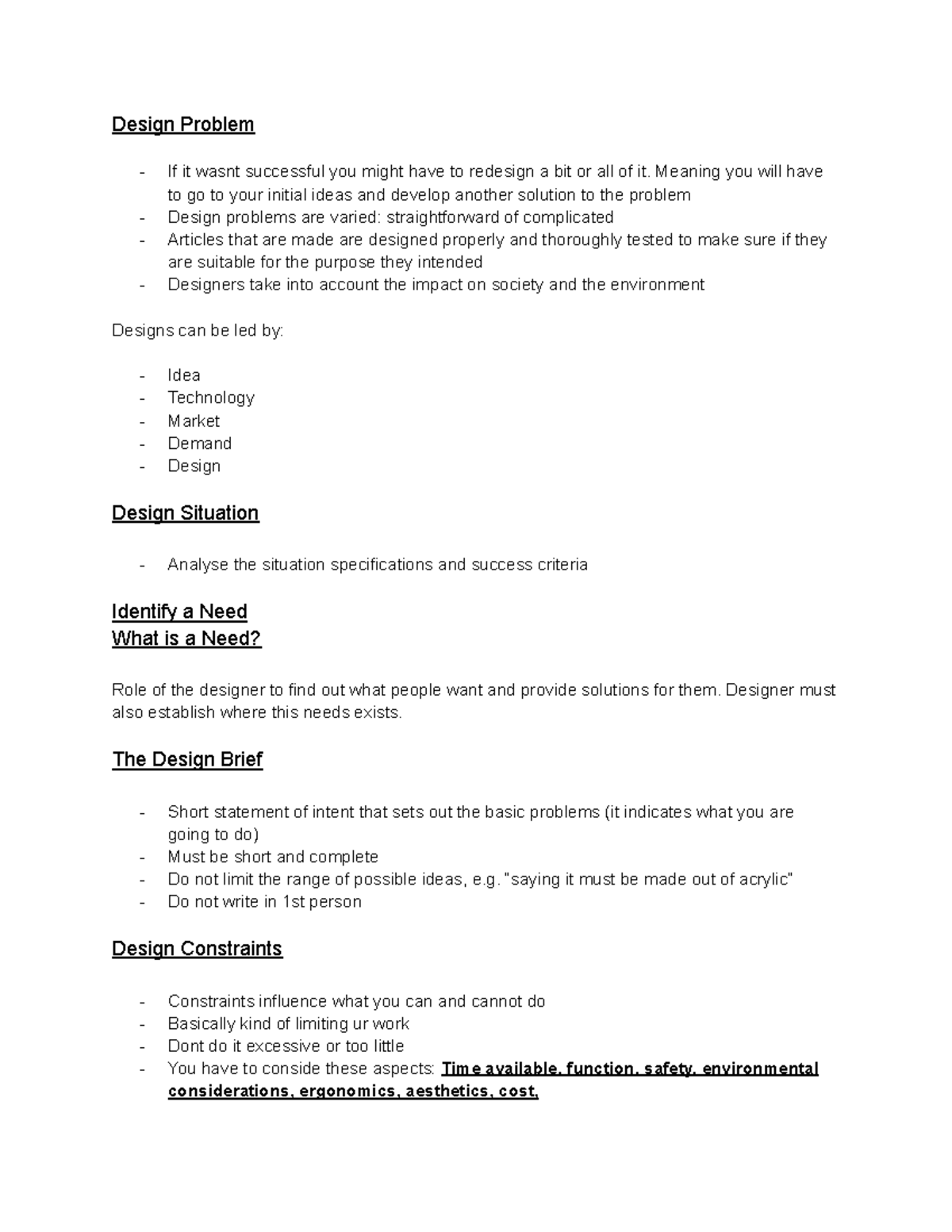 Tech notes - Design Problem - If it wasnt successful you might have to ...