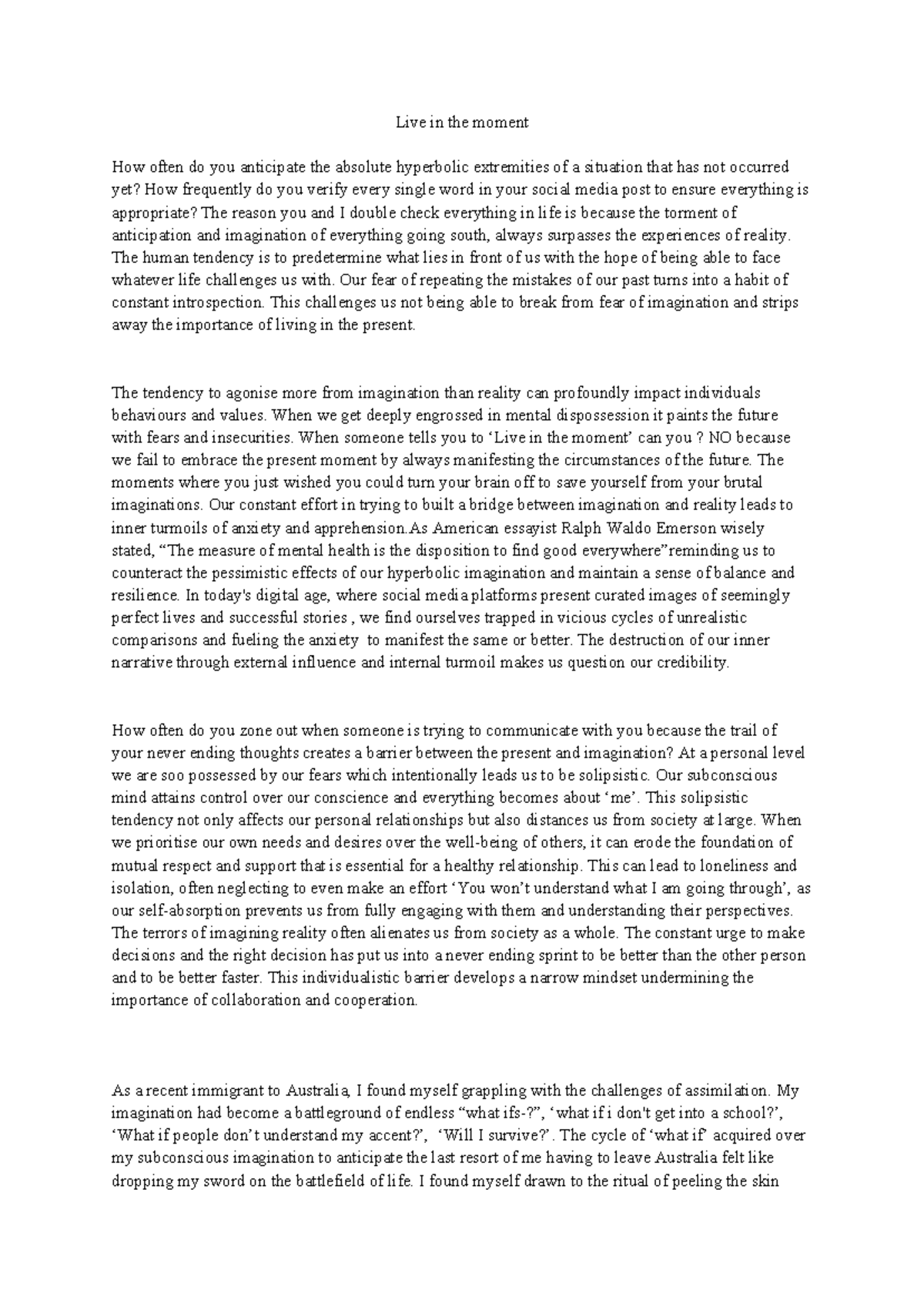 Living in the Moment: Understanding Imagination vs. Reality - MOD C ...