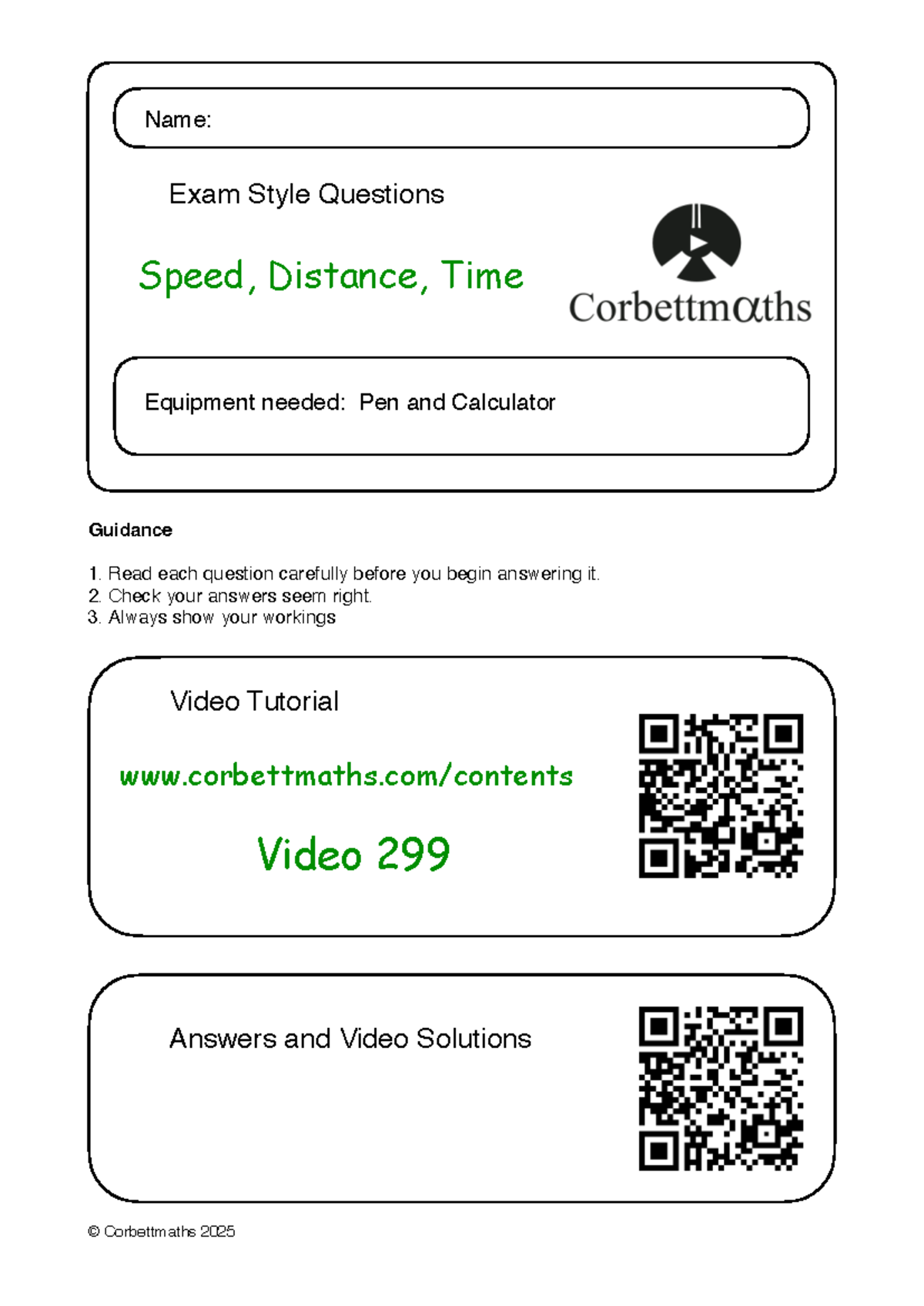 Speed, Distance, Time Exam Style Questions (PQ) - Studocu