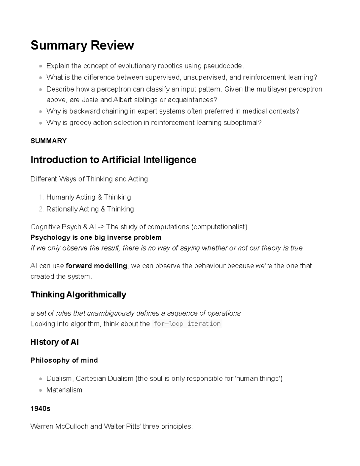 AI Summary Review (Incomplete) - Key Concepts and Insights - Studeersnel