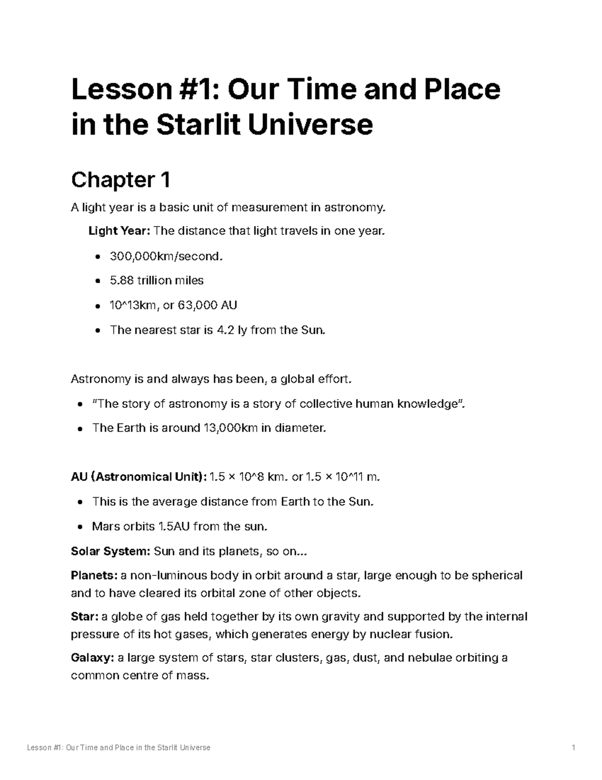 AS101 OC Lesson 1 - Lesson #1: Our Time and Place in the Starlit ...
