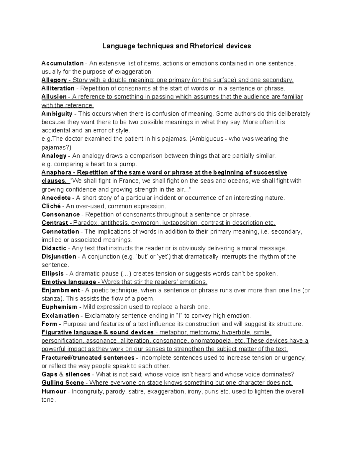 Language Techniques & Rhetorical Devices: A Comprehensive Guide - Studocu