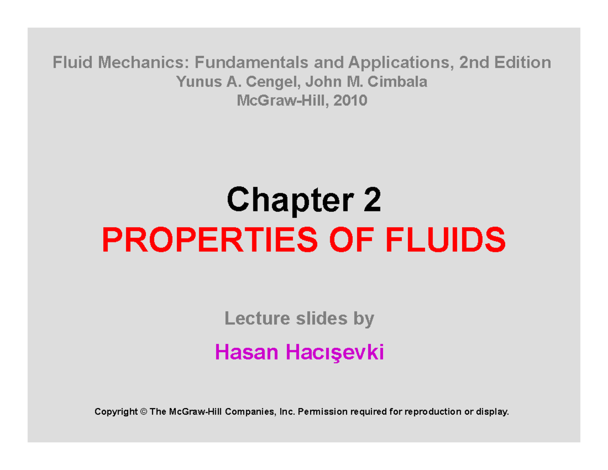 Chapter 2 - Properties of Fluids in Fluid Mechanics Lecture - Studocu