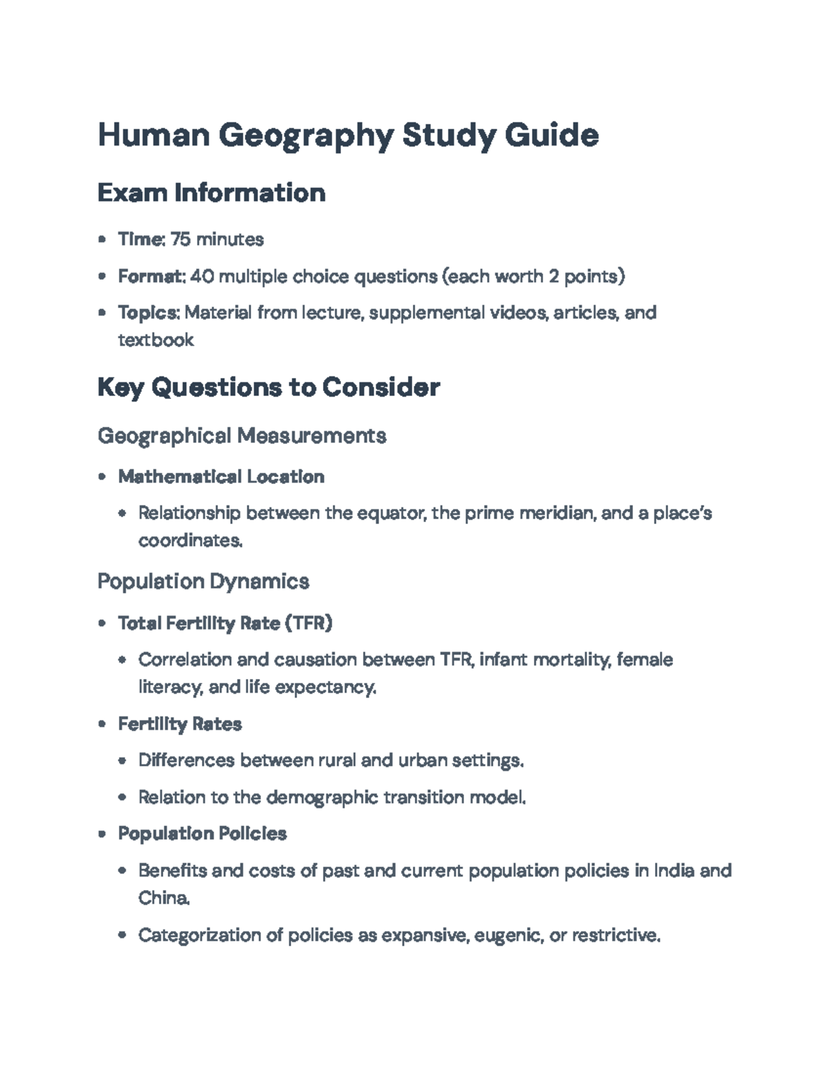 Human Geography Study Guide for Exam: Key Topics & Concepts - Human ...
