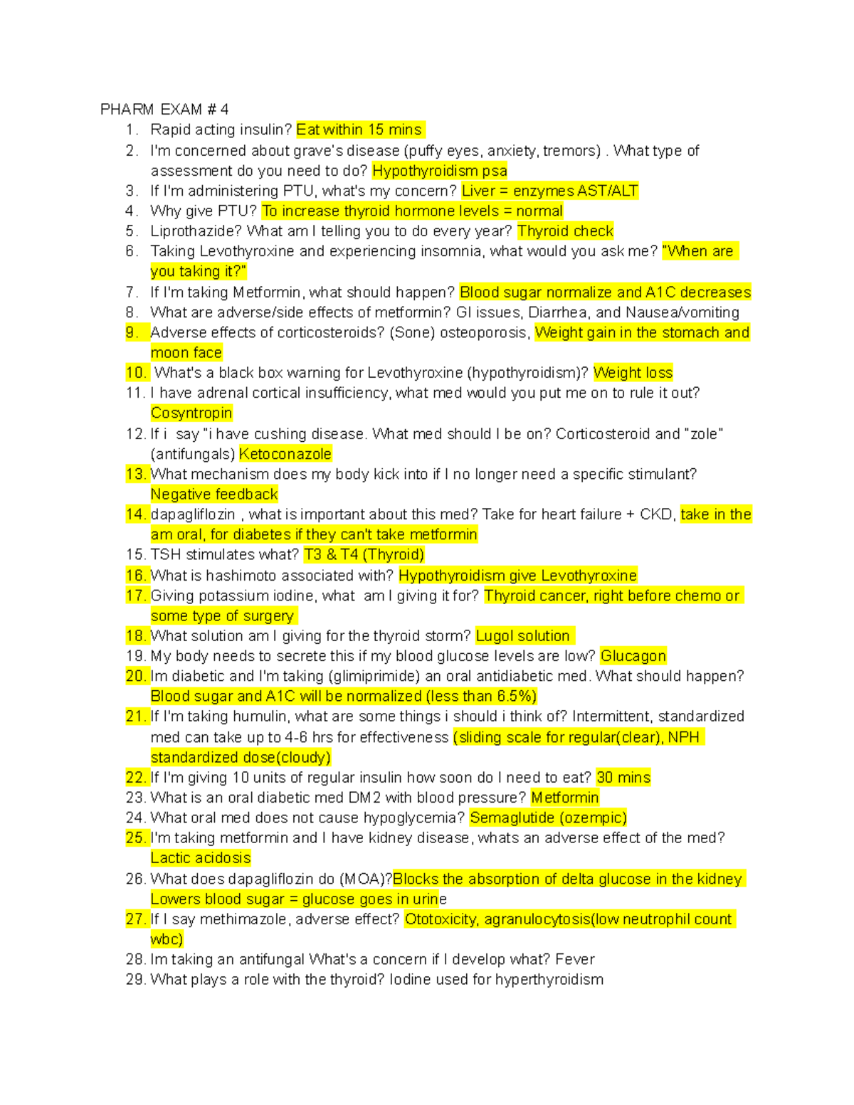 Pharm Exam # 4 Study Guide: Key Points and Insights - Studocu