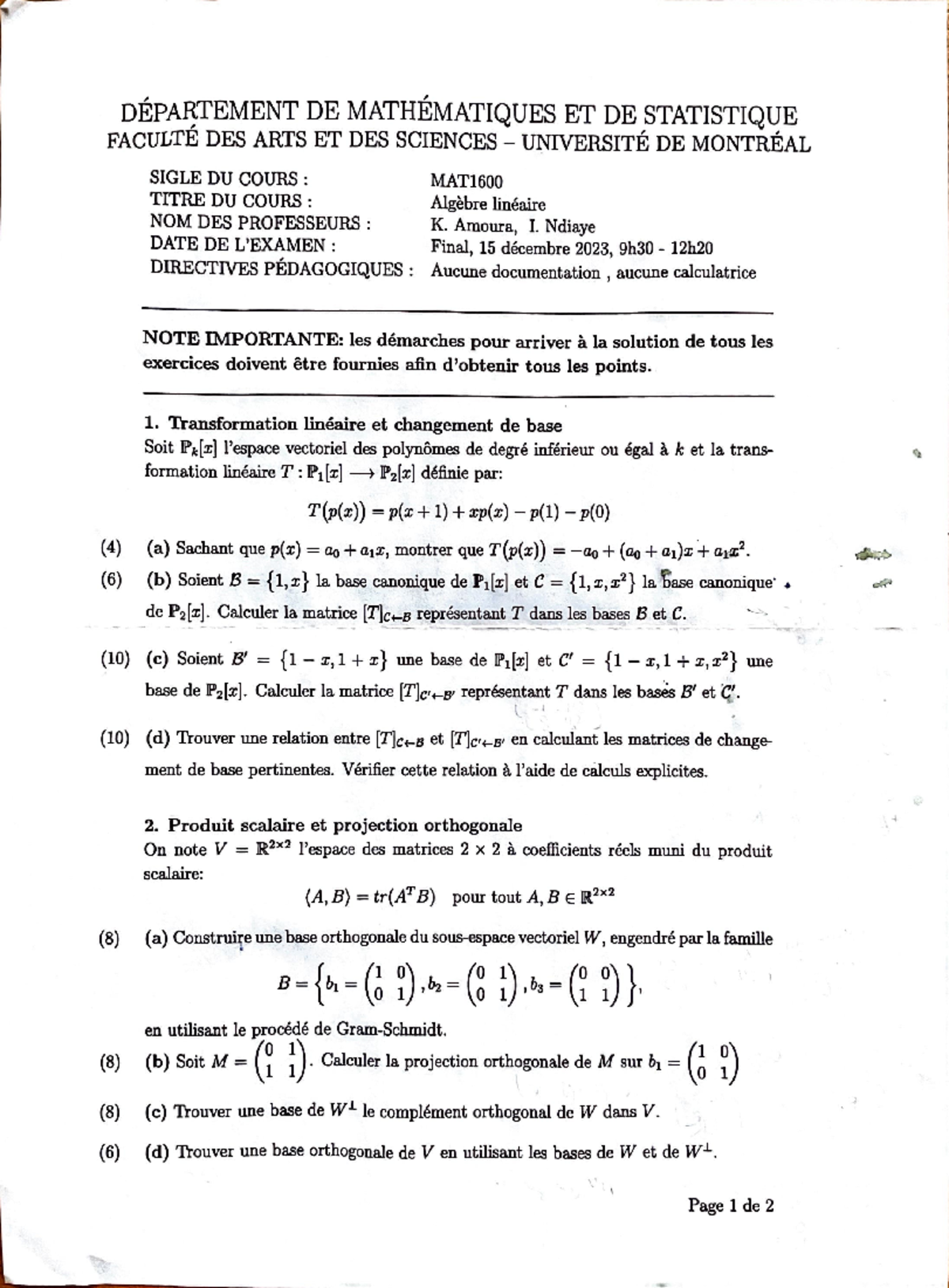 MAT1600 A23 Final Exam Notes on Linear Algebra Transformations - Studocu