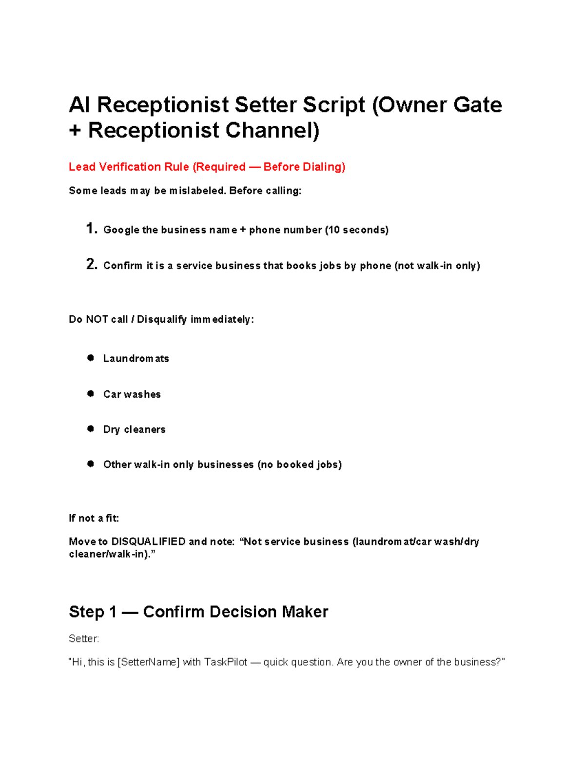AI Receptionist Follow-Up Script (01-Phone Script) - Studocu