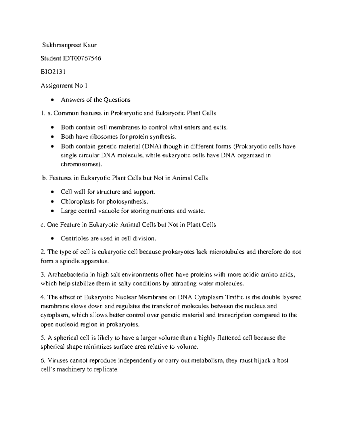 Assignment 1 Bio - bu8yhn - Sukhmanpreet Kaur Student IDT BIO ...