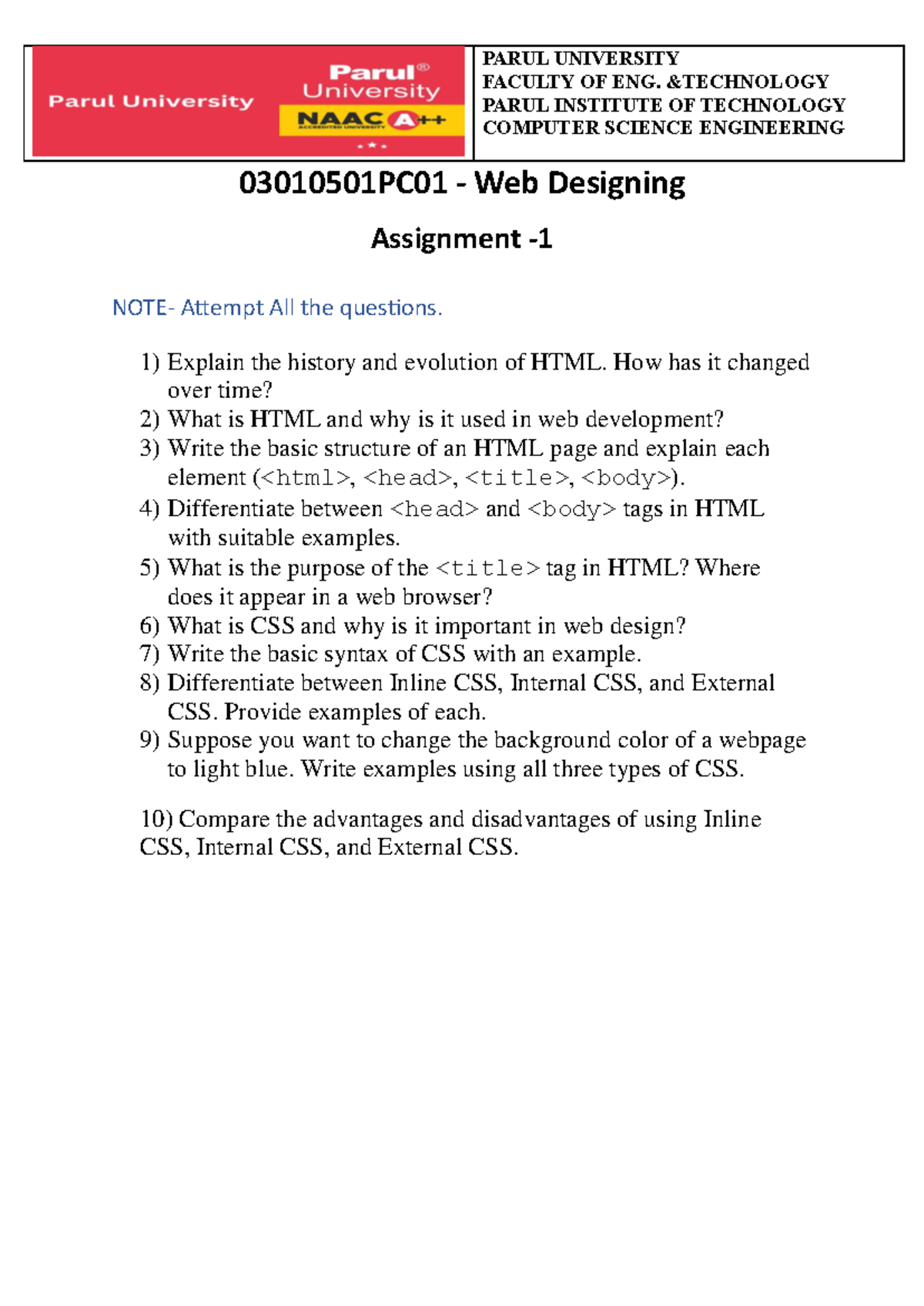 Web Designing Assignment - CSE 03010501PC01 - Studocu