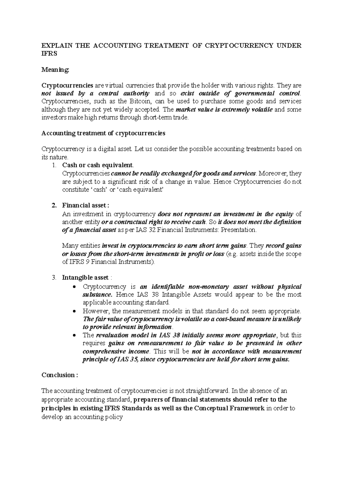Accounting Treatment of Cryptocurrency under IFRS: A Detailed Analysis -  Studocu