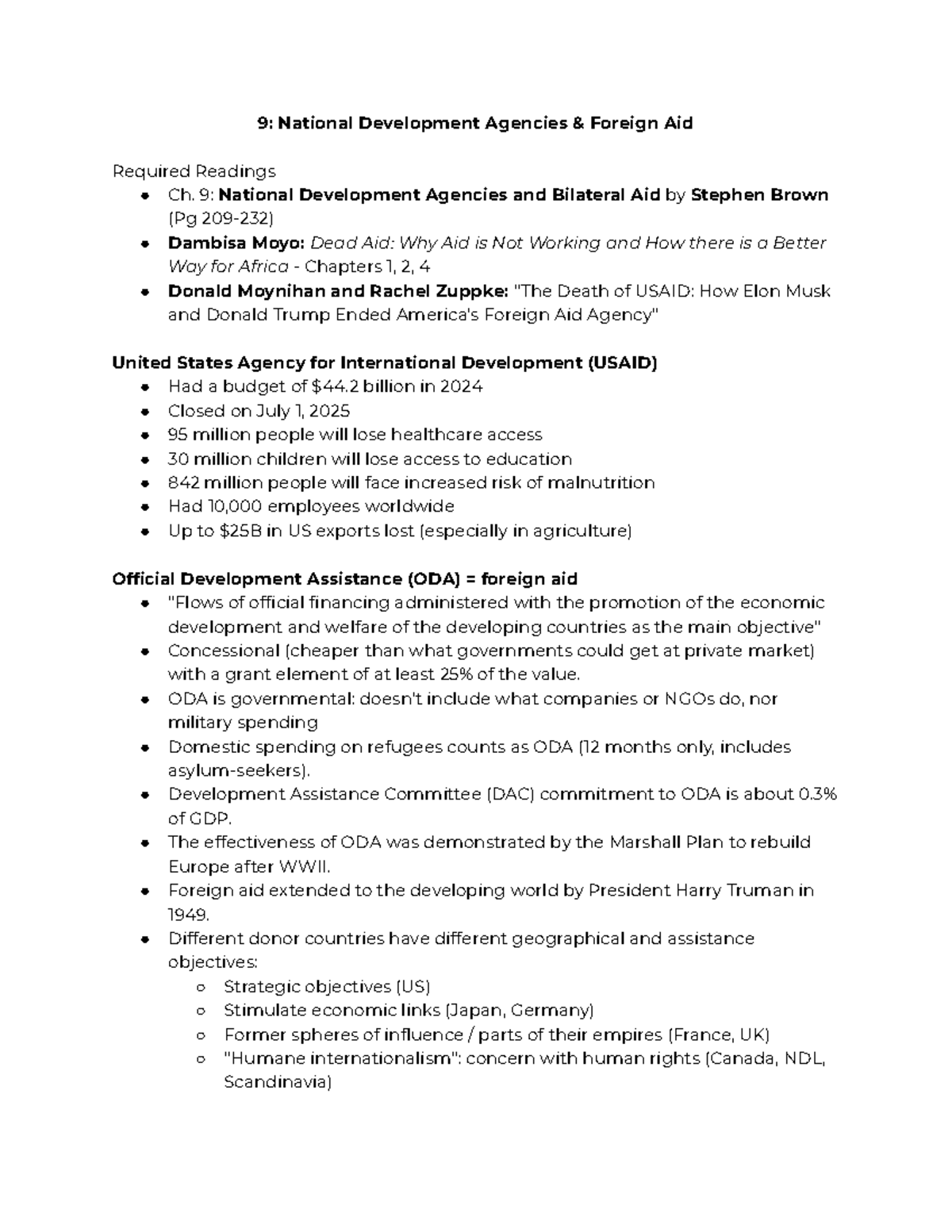 Ch. 9: National Development Agencies & Foreign Aid - Studocu