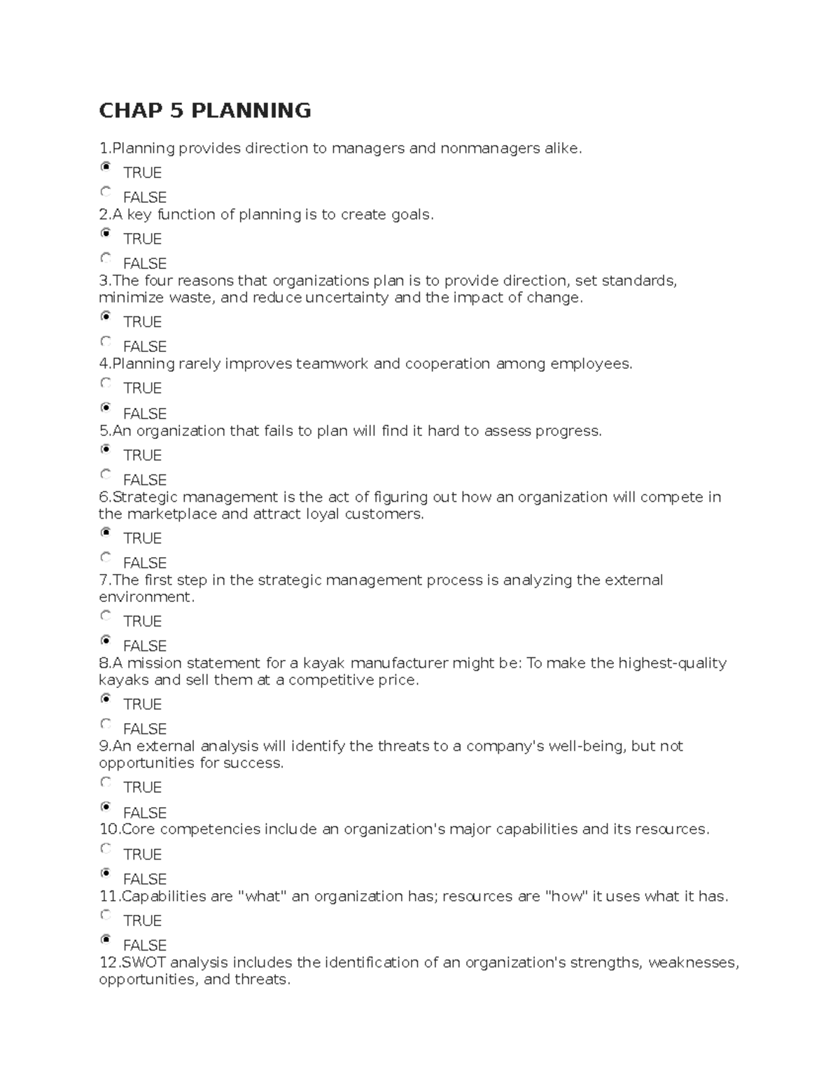 CHAP 5 Planning - Trắc Nghiệm Study Guide for Exam Preparation - Studocu