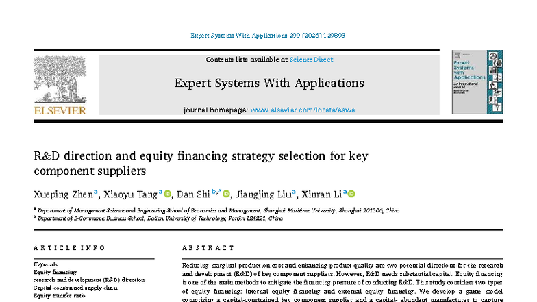 Equity Financing Strategies for Key Component Suppliers: Insights from ...